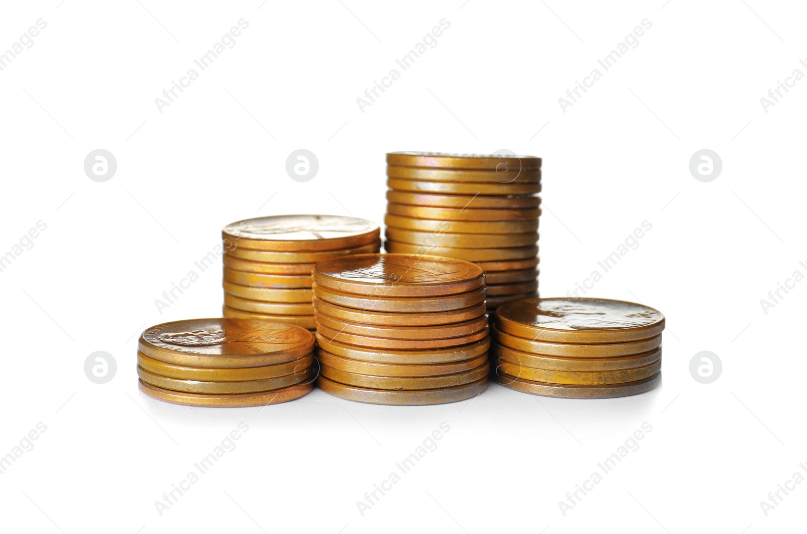 Photo of Stacks of US coins isolated on white