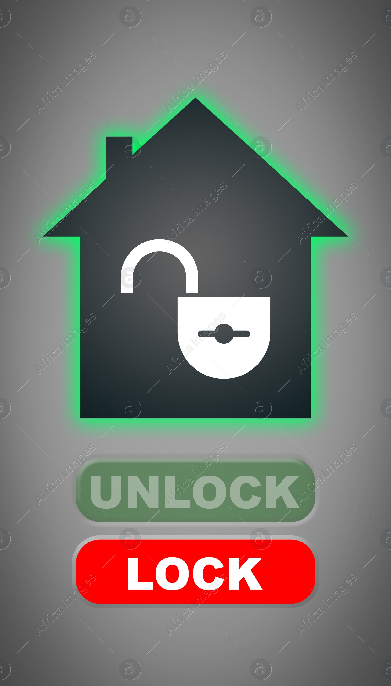 Illustration of Home alarm system interface on grey background, illustration