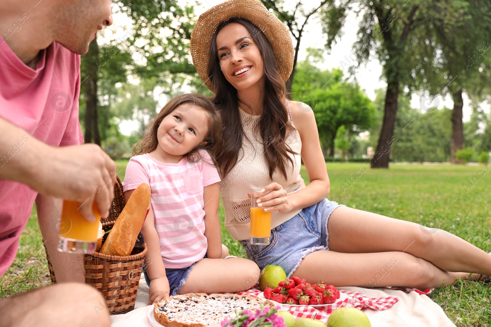 Photo of Happy family having picnic in park on summer day