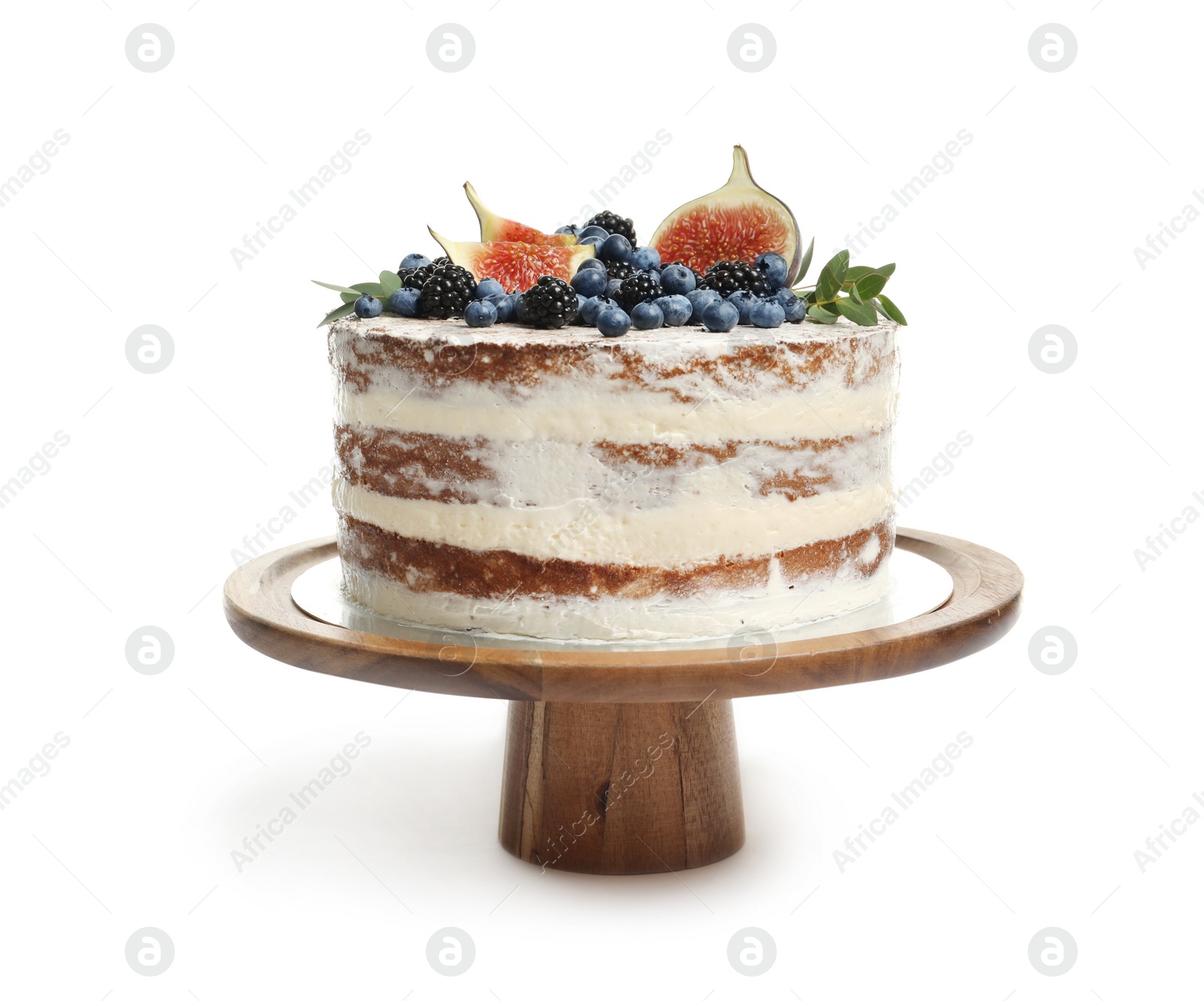 Photo of Delicious homemade cake with fresh berries on white background