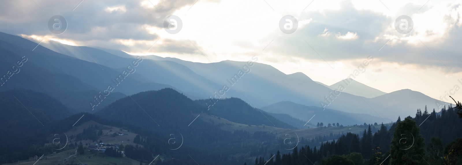 Image of Picturesque mountains under beautiful sky, banner design