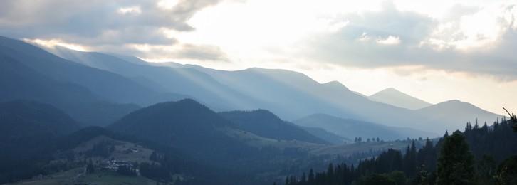 Picturesque mountains under beautiful sky, banner design