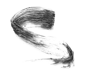 Photo of Smear of black mascara isolated on white, top view