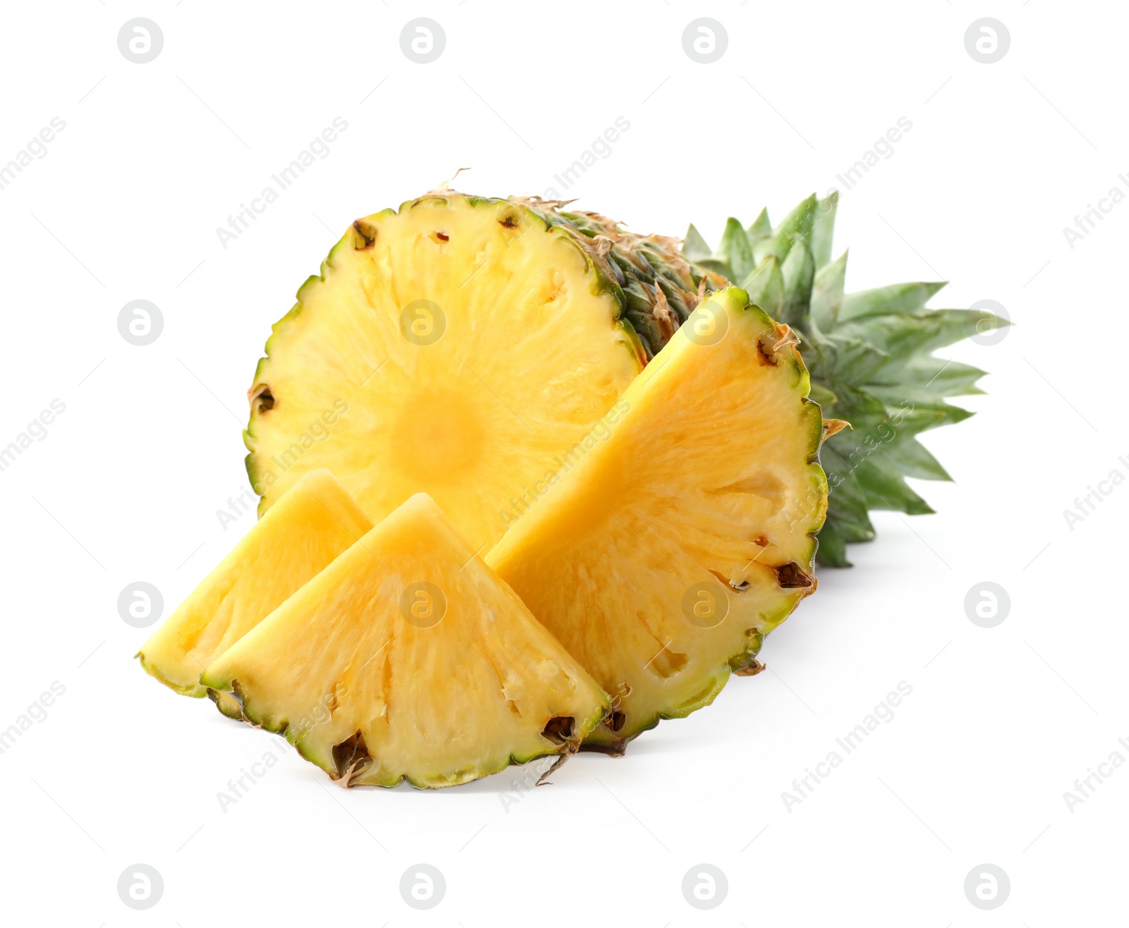 Photo of Tasty raw pineapple with slices on white background