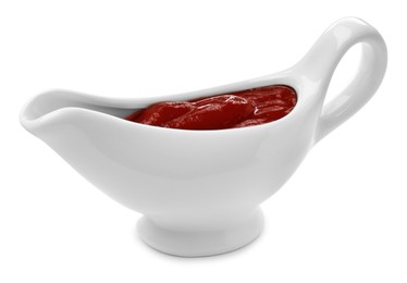 Photo of Ceramic boat with satsebeli sauce isolated on white