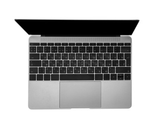 Photo of Modern laptop on white background