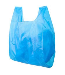 One light blue plastic bag isolated on white