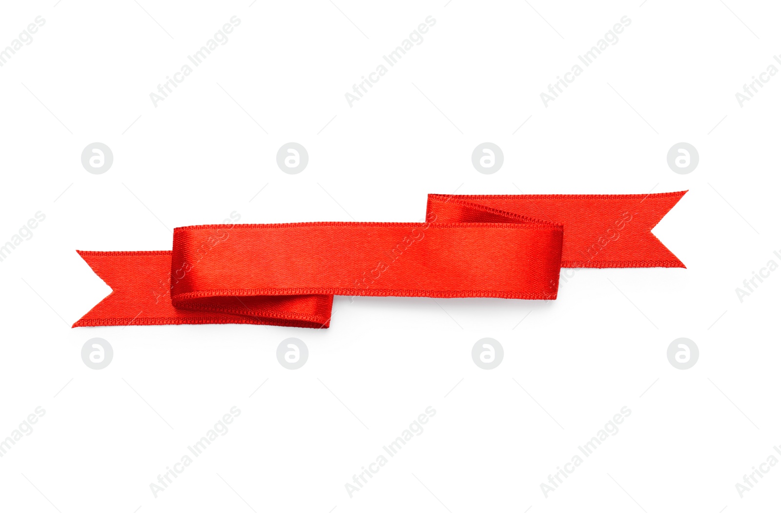 Photo of Simple red ribbon on white background, top view