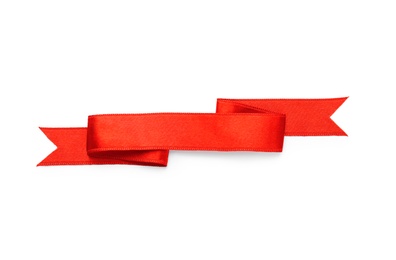 Simple red ribbon on white background, top view