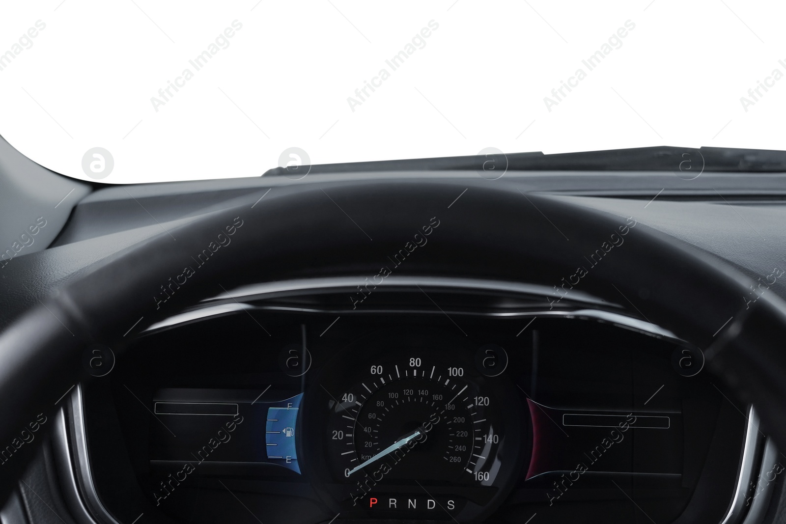 Photo of Speedometer on dashboard and steering wheel inside car