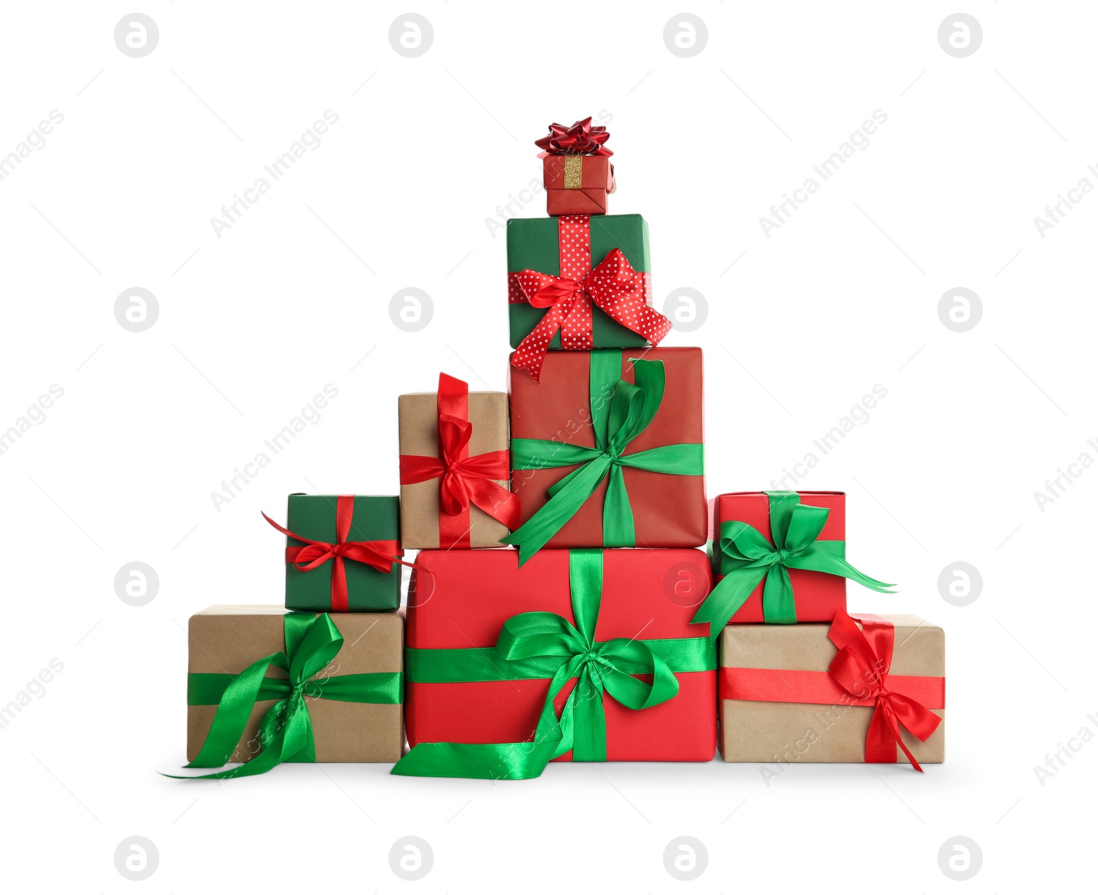 Photo of Different Christmas gift boxes on white background