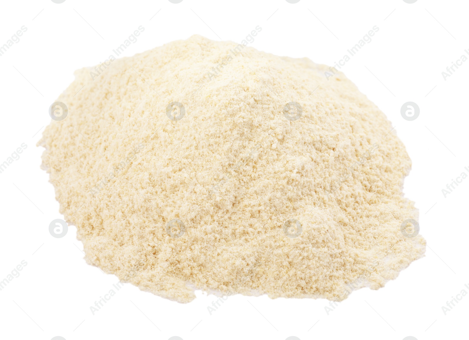 Photo of Heap of quinoa flour on white background