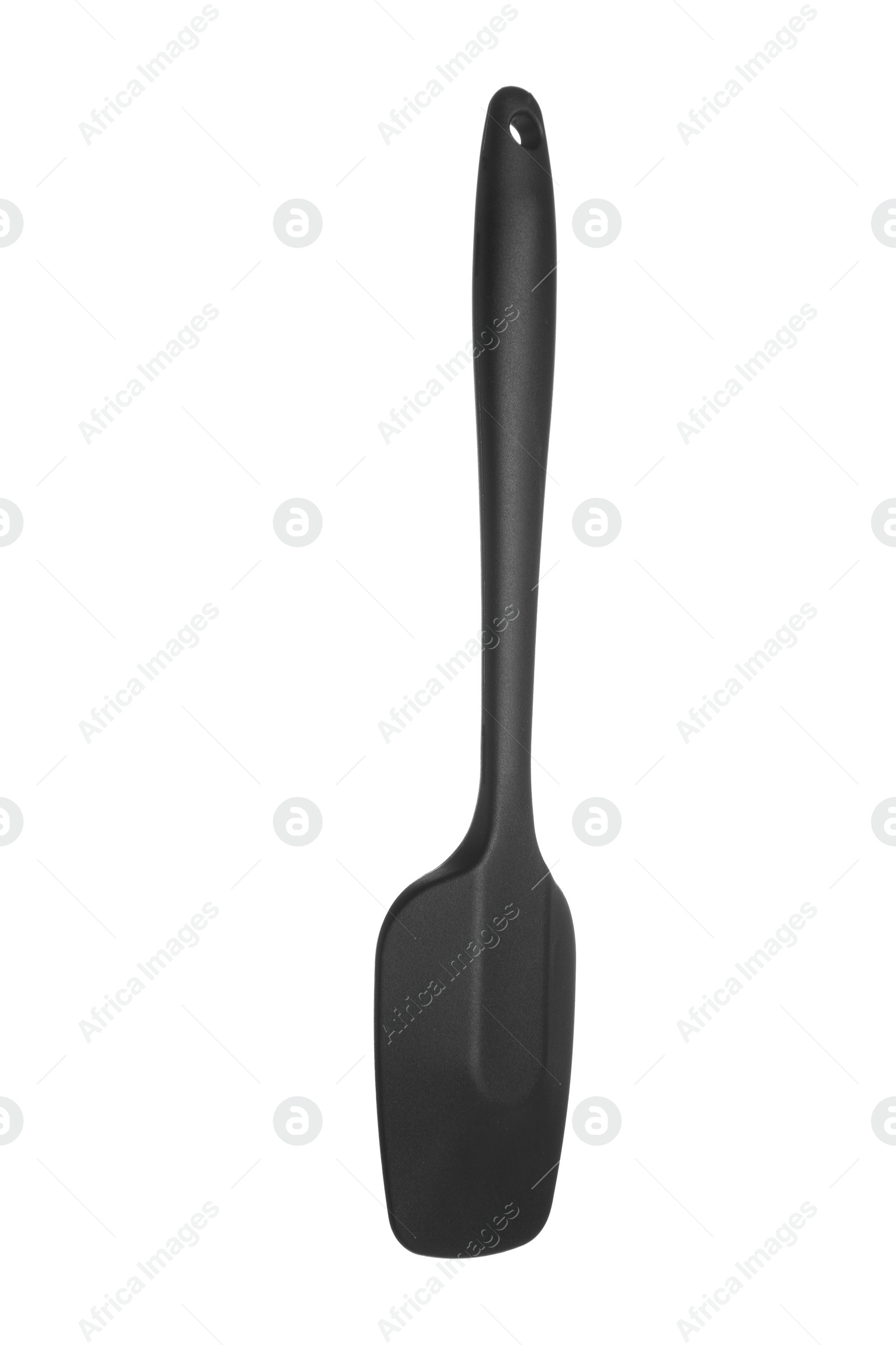 Photo of One black spatula isolated on white. Kitchen utensil