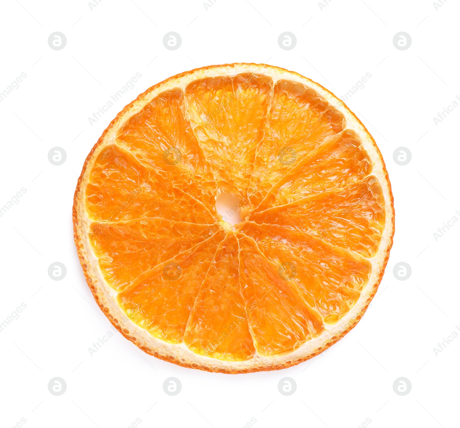 Delicious dry orange slice isolated on white, top view Photo of Delicious dry orange slice isolated on white, top view