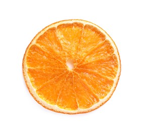 Photo of Delicious dry orange slice isolated on white, top view