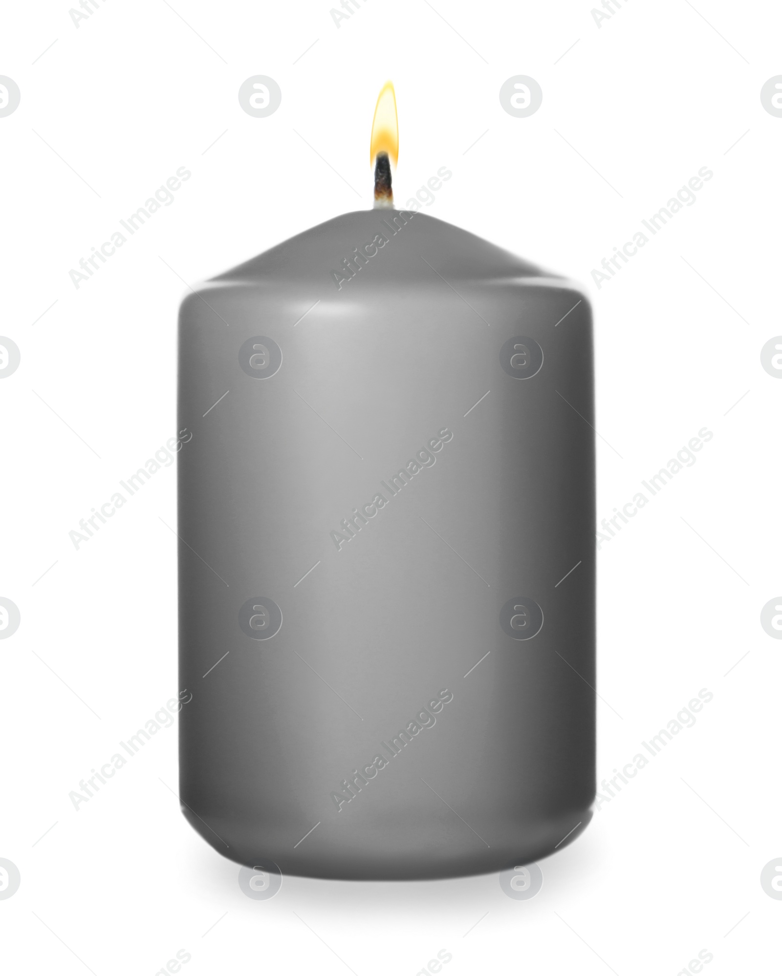 Photo of Grey candle with wick isolated on white