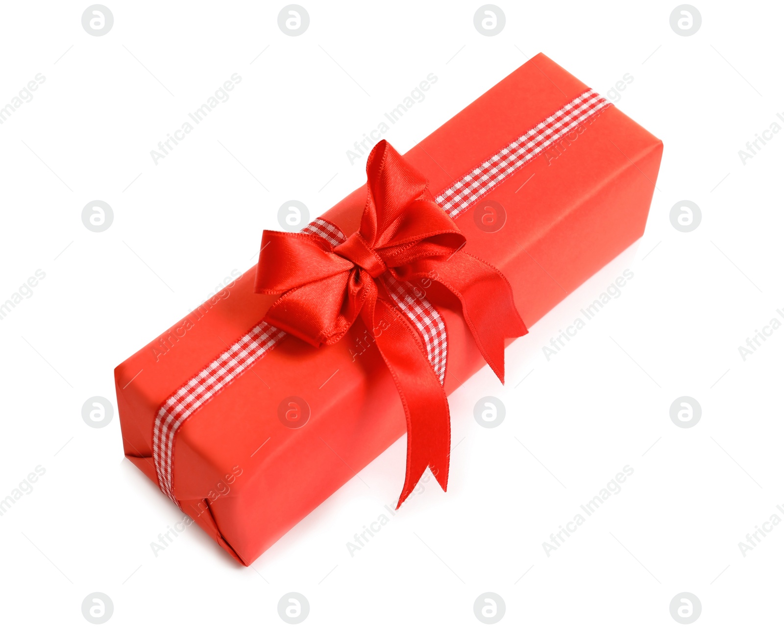 Photo of Beautifully wrapped gift box on white background