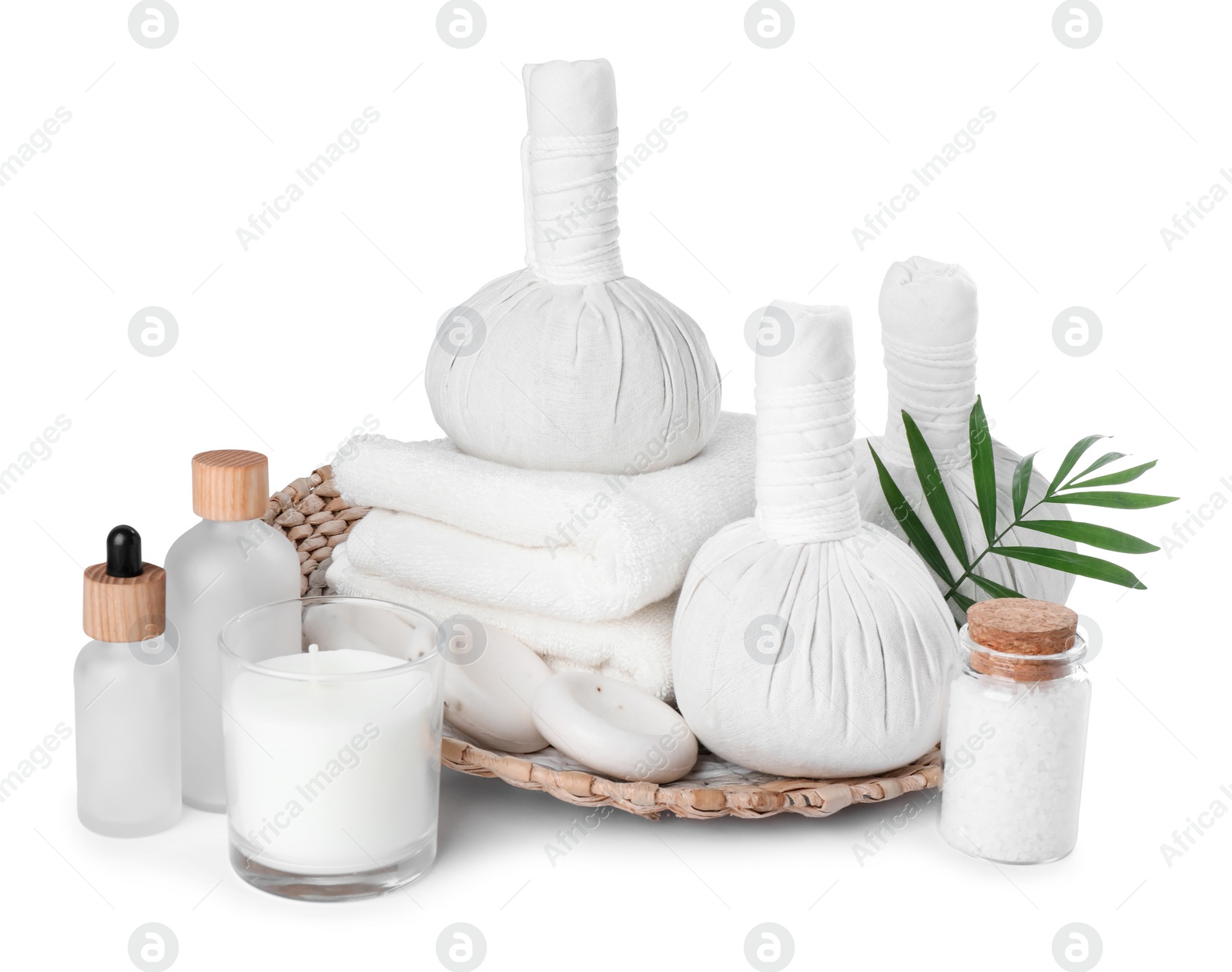 Photo of Beautiful composition with different spa products on white background