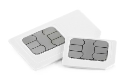 Photo of Mini and micro SIM cards on white background