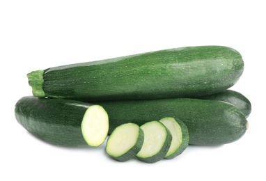 Fresh ripe green zucchinis isolated on white