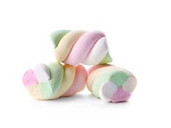 Three delicious colorful marshmallows on white background