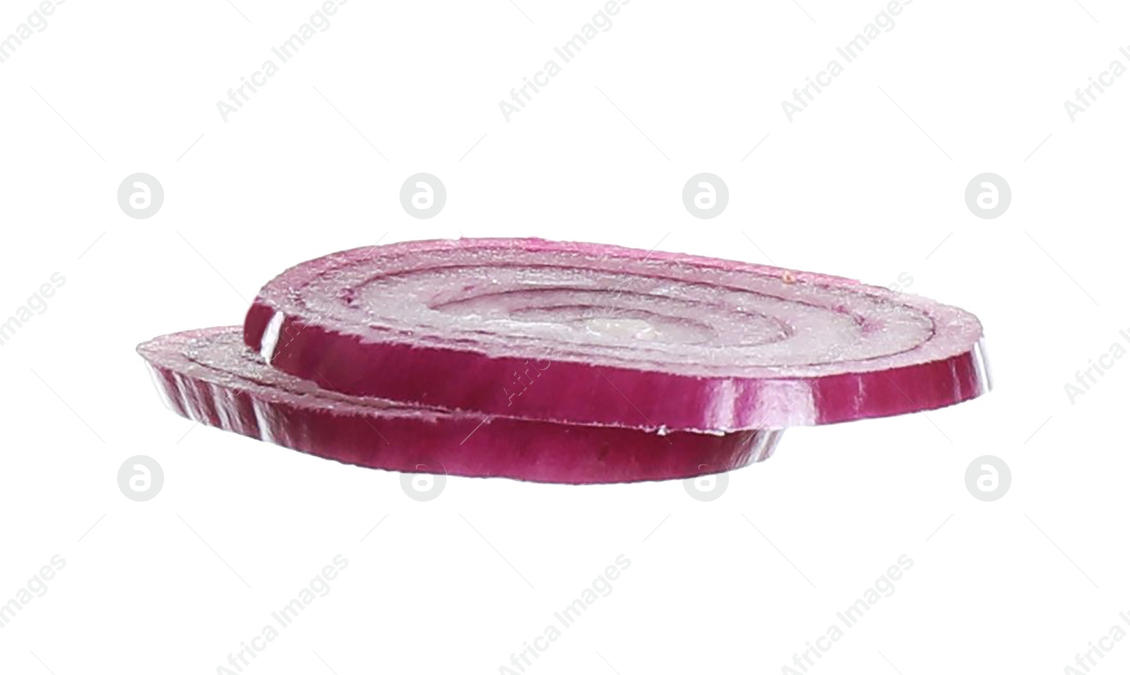 Photo of Onion slices isolated on white. Sandwich ingredient