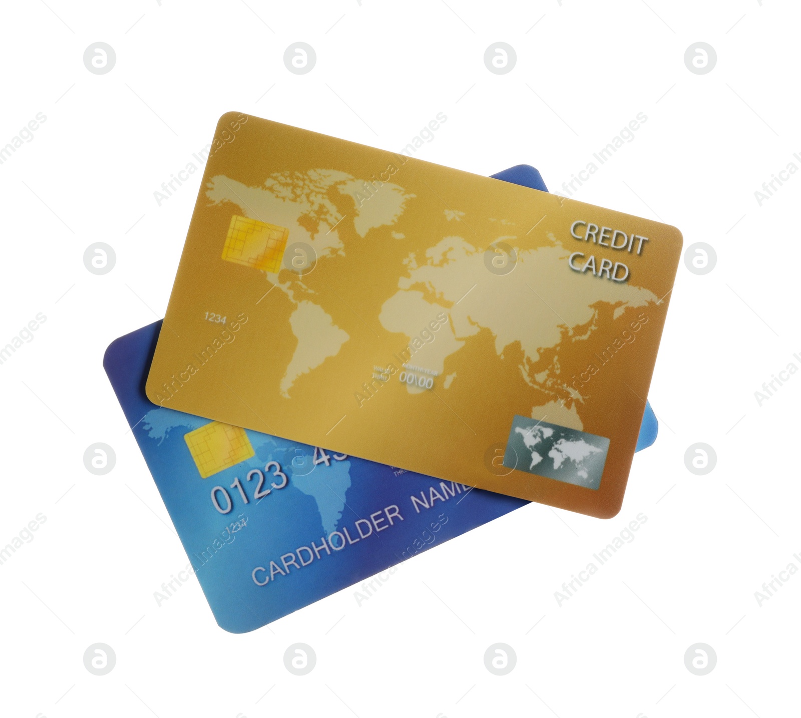 Photo of Different plastic credit cards on white background