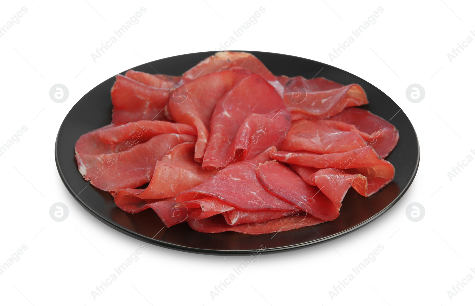 Photo of Slices of tasty bresaola isolated on white