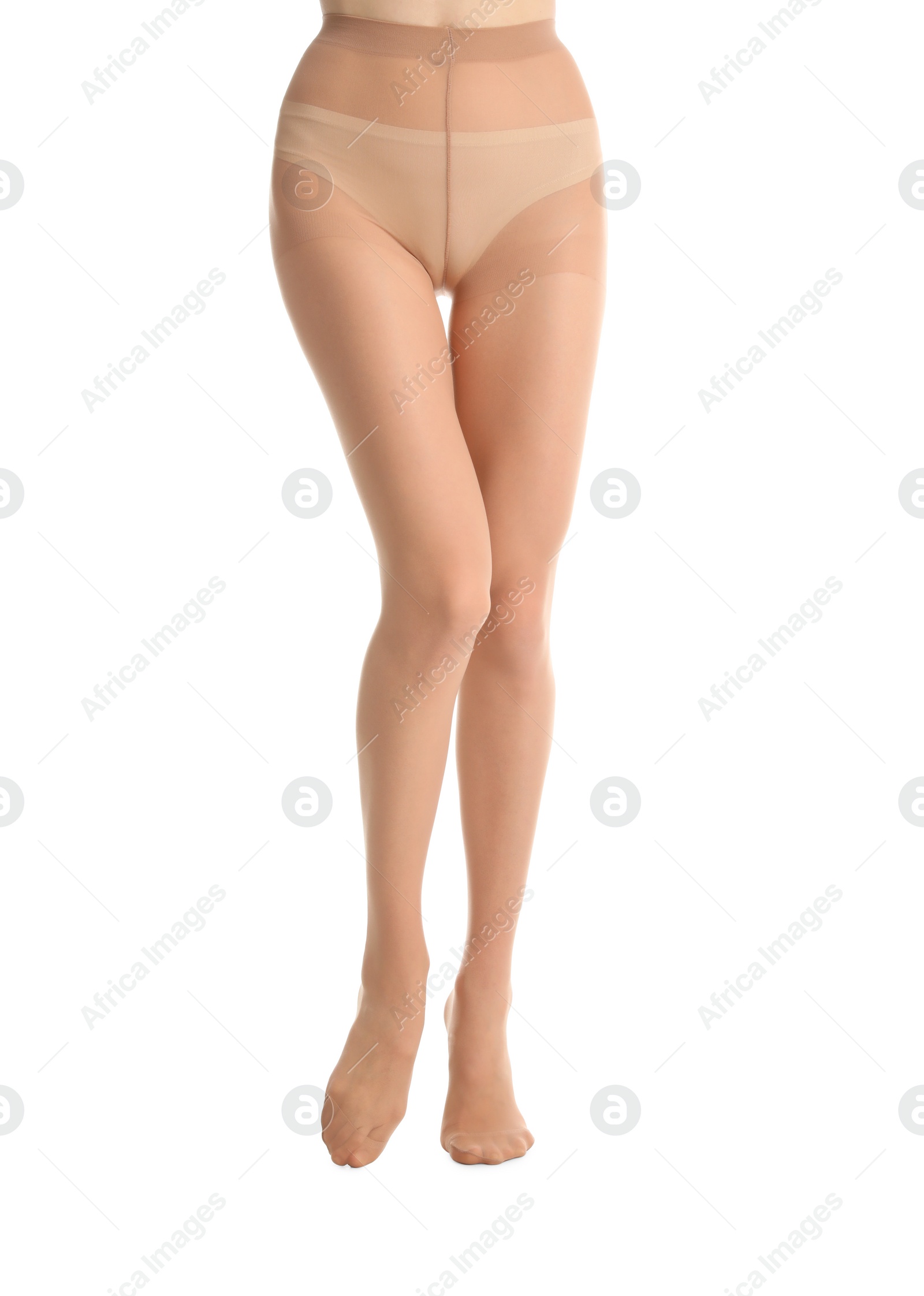 Photo of Woman wearing tights isolated on white, closeup of legs