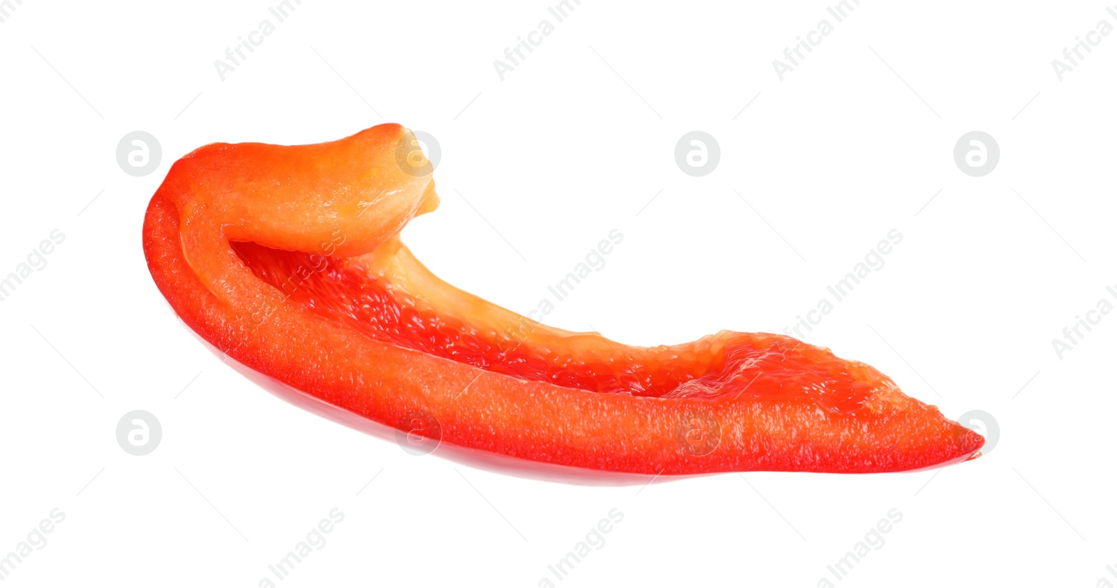 Photo of Slice of ripe red bell pepper on white background