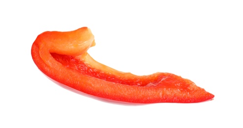 Slice of ripe red bell pepper on white background