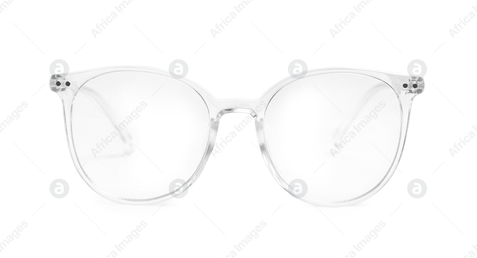 Photo of Stylish glasses with transparent frame isolated on white