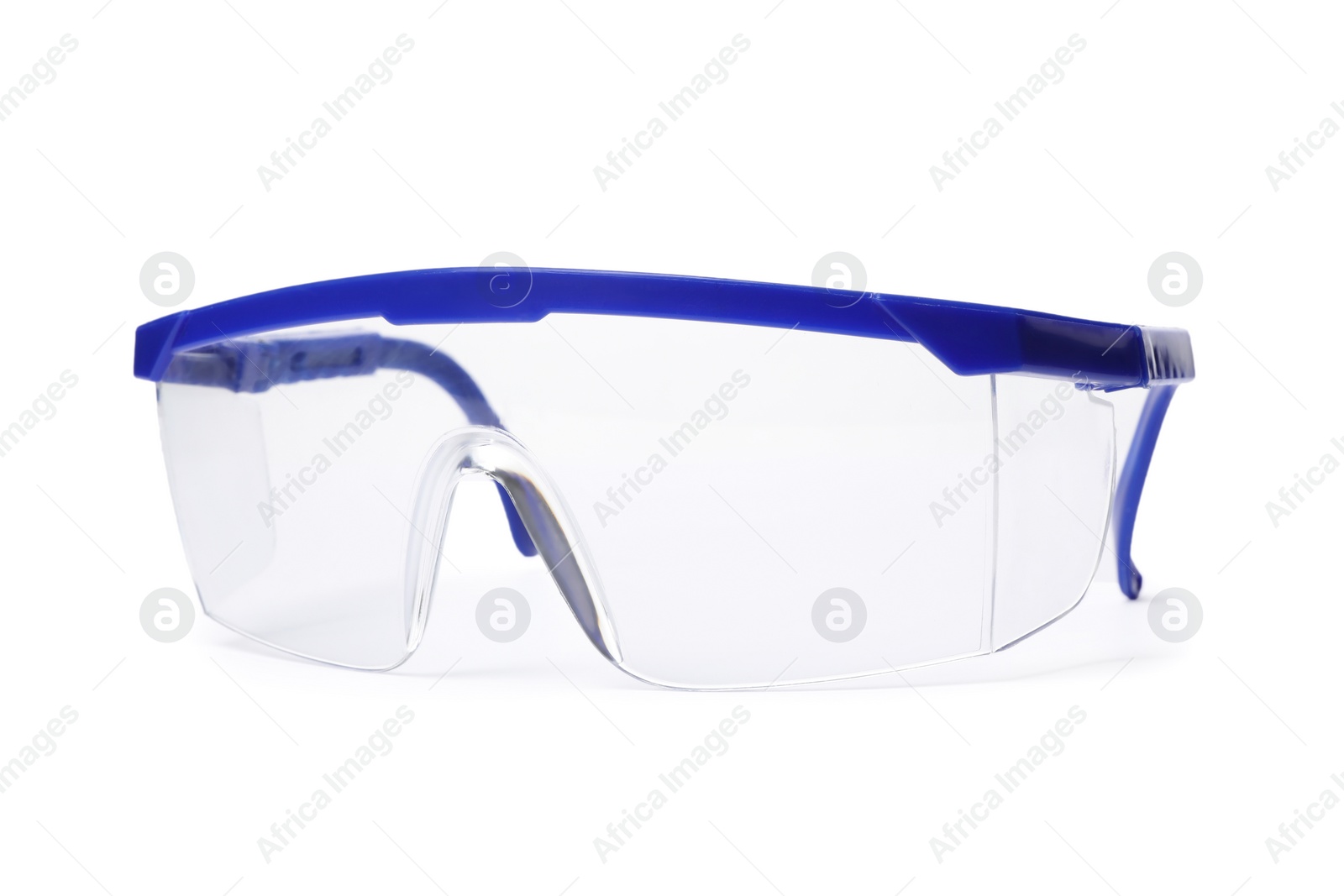 Photo of Protective goggles on white background. Construction tool