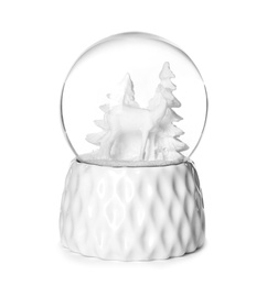 Photo of Snow globe with deer and trees isolated on white