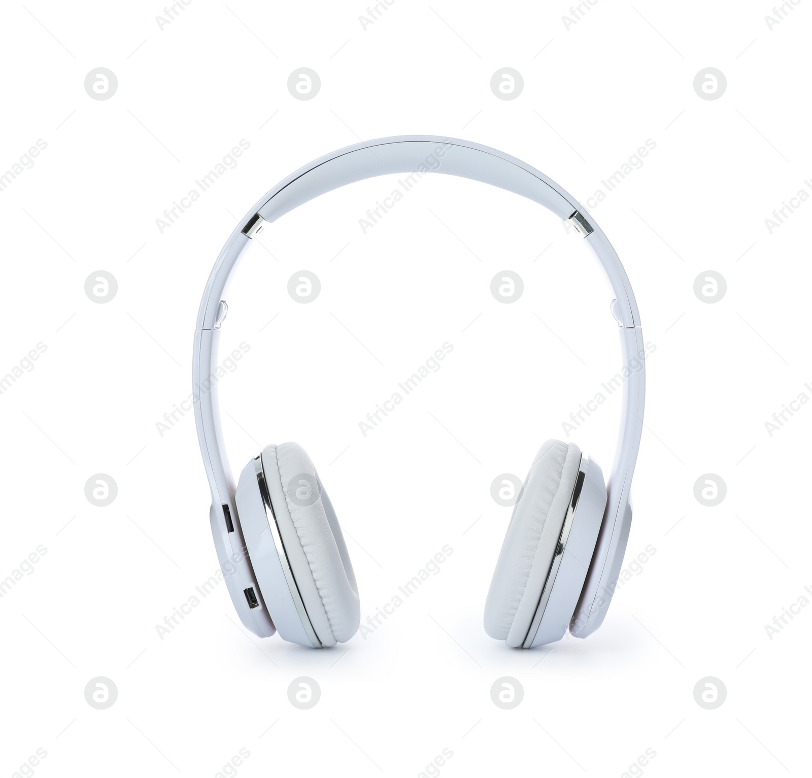 Photo of Stylish modern headphones with earmuffs on white background