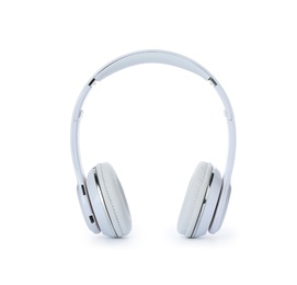 Photo of Stylish modern headphones with earmuffs on white background