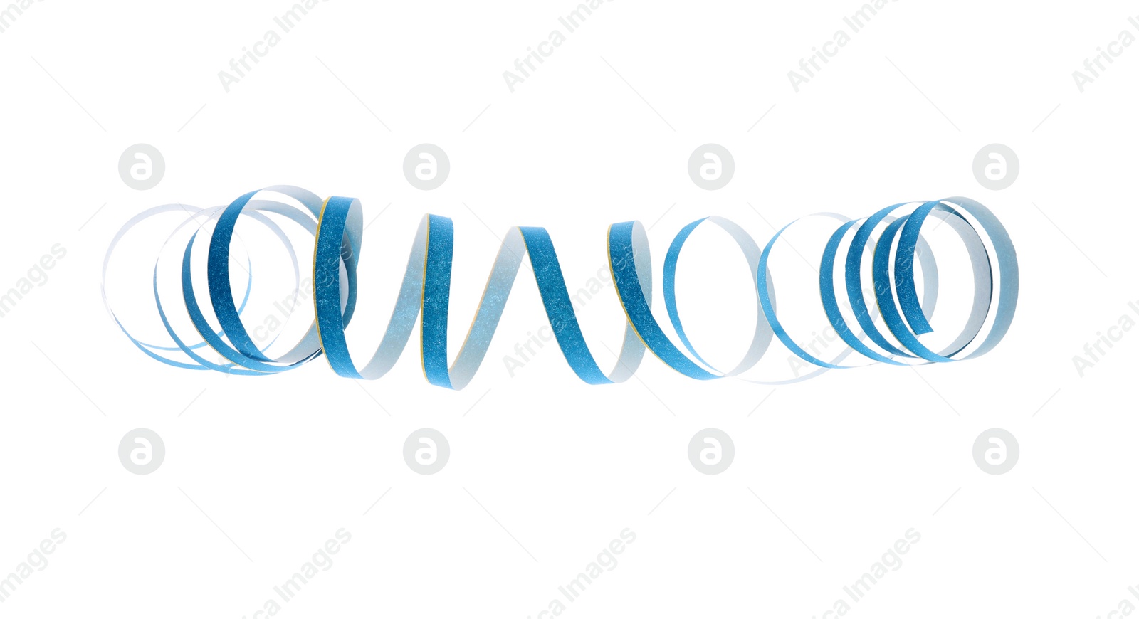 Photo of Bright serpentine streamer on white background. Festive decor