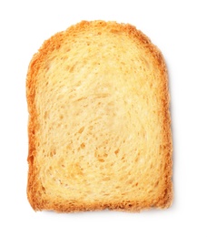 Toasted bread on white background, top view