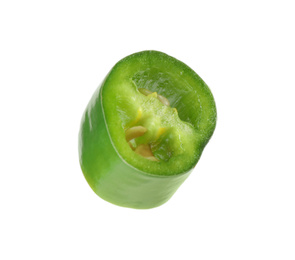 Piece of green hot chili pepper isolated on white