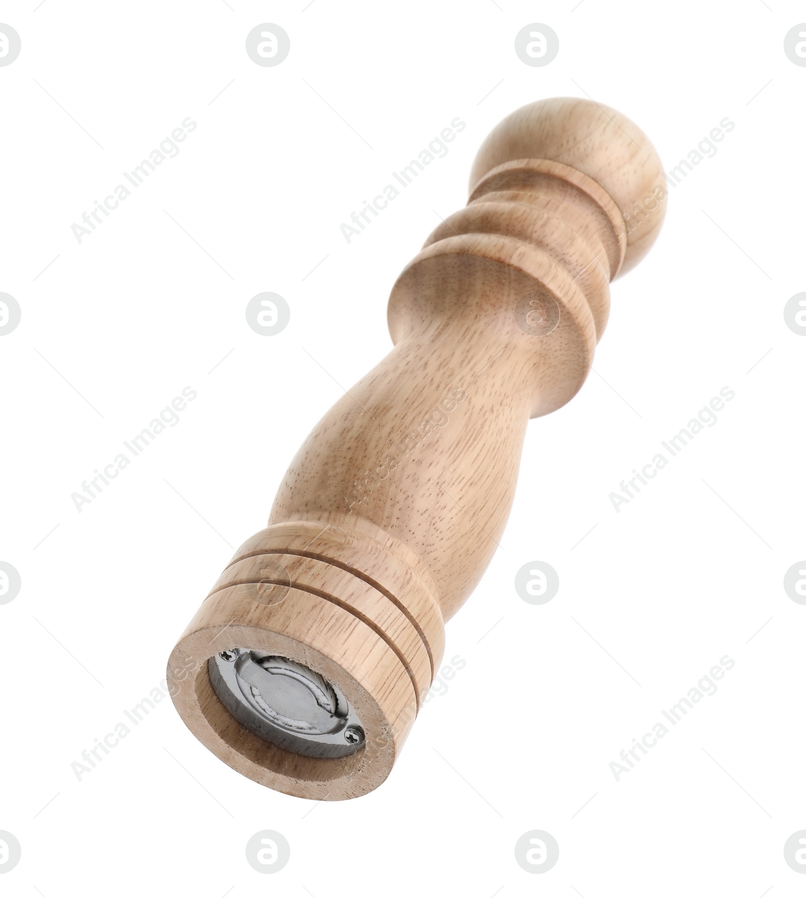 Photo of One wooden spice shaker isolated on white
