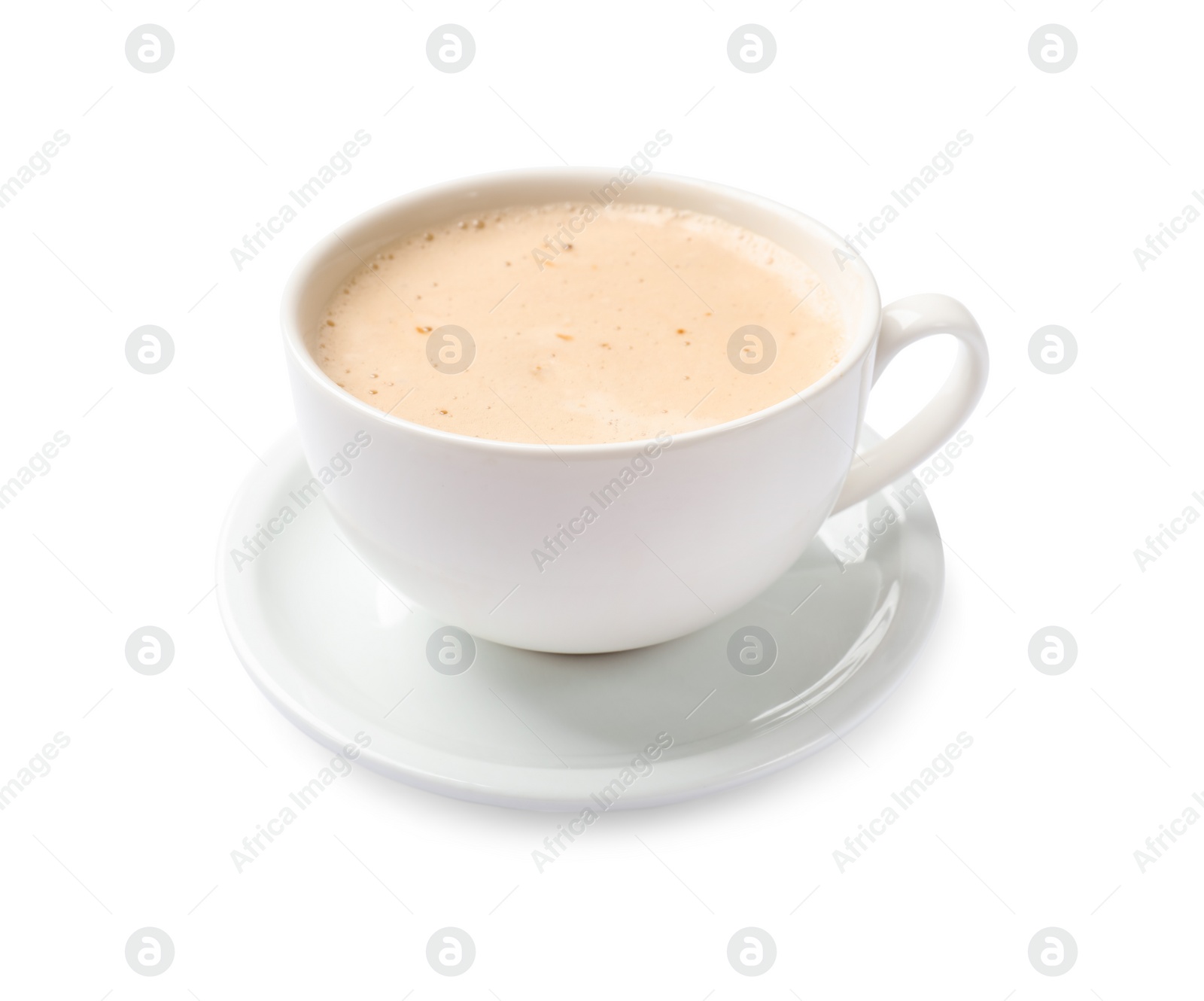 Photo of Aromatic coffee in cup isolated on white