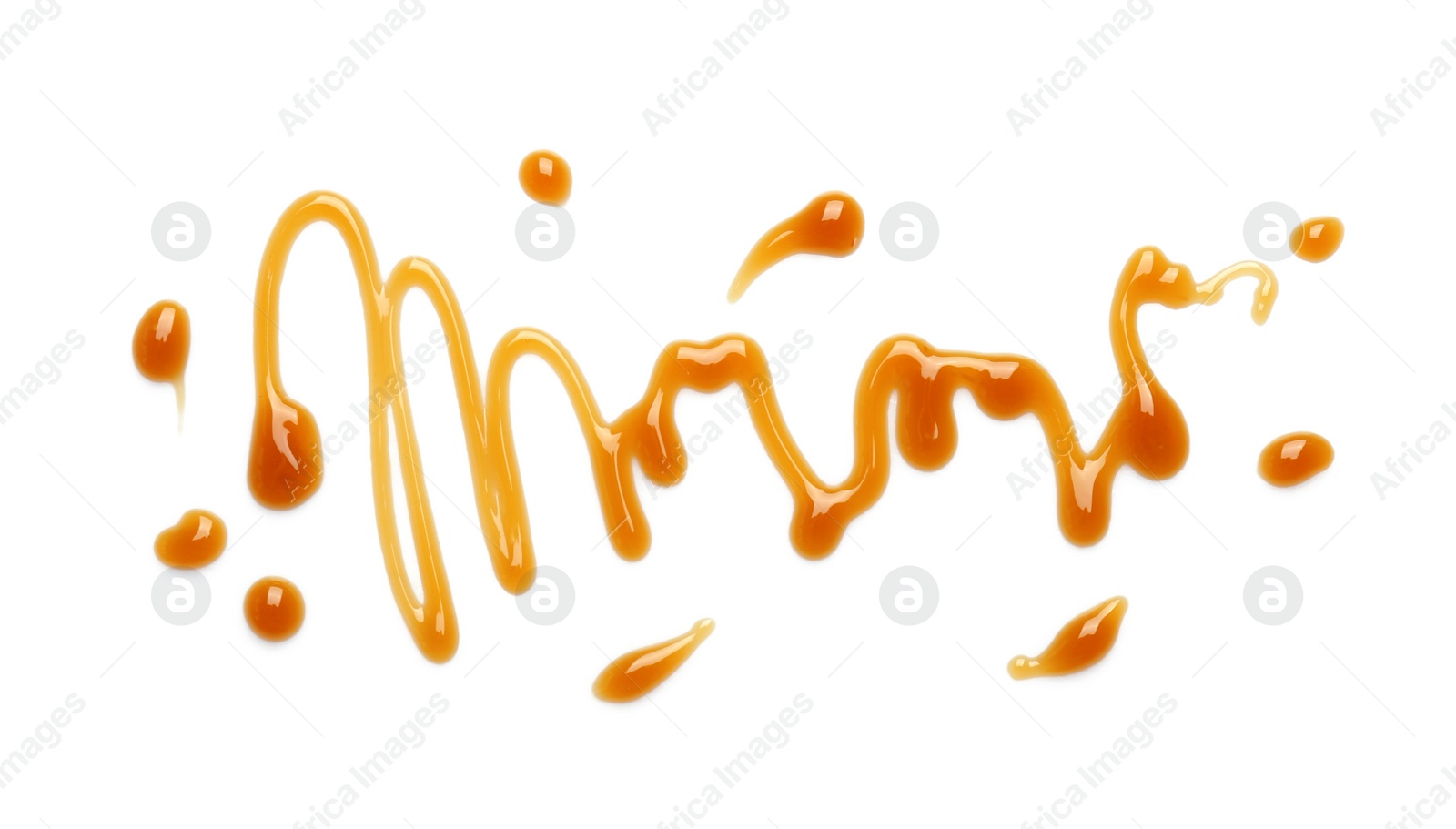 Photo of Delicious caramel sauce on white background