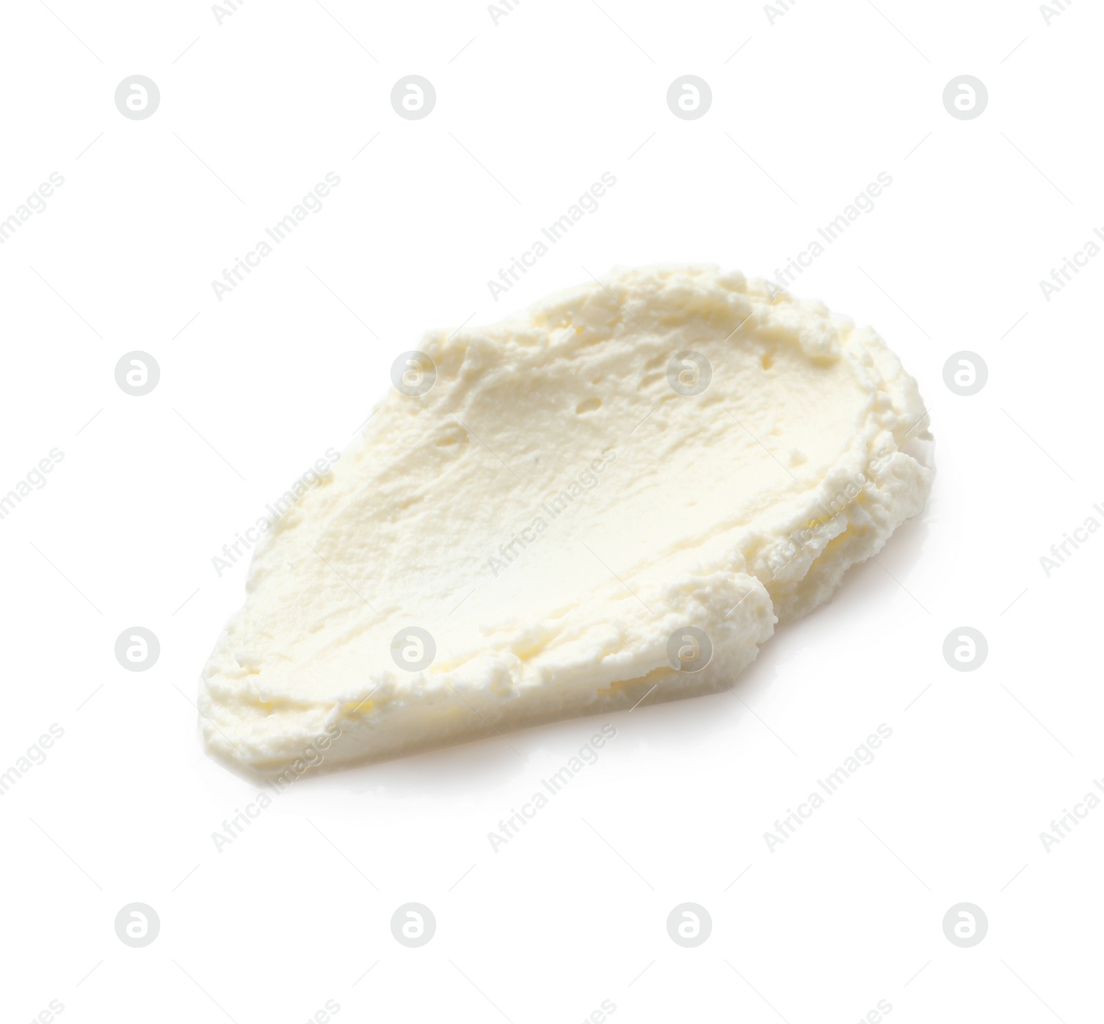 Photo of Smear of tasty cream cheese on white background