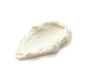 Smear of tasty cream cheese on white background