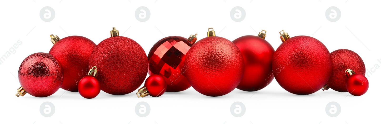 Photo of Beautiful red Christmas balls isolated on white