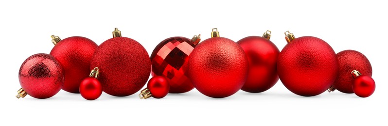 Beautiful red Christmas balls isolated on white