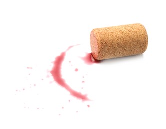 Photo of Bottle cork with wine stains isolated on white