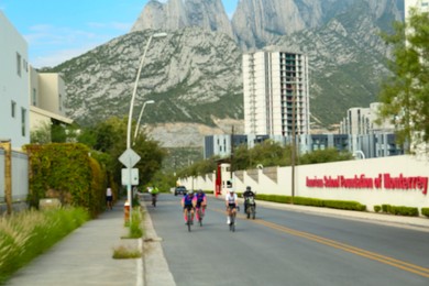 Mexico, San Pedro Garza Garcia - August 27, 2022: City street near mountains, blurred view