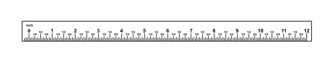 Image of Measuring length markings in inches of ruler on white background. Illustration