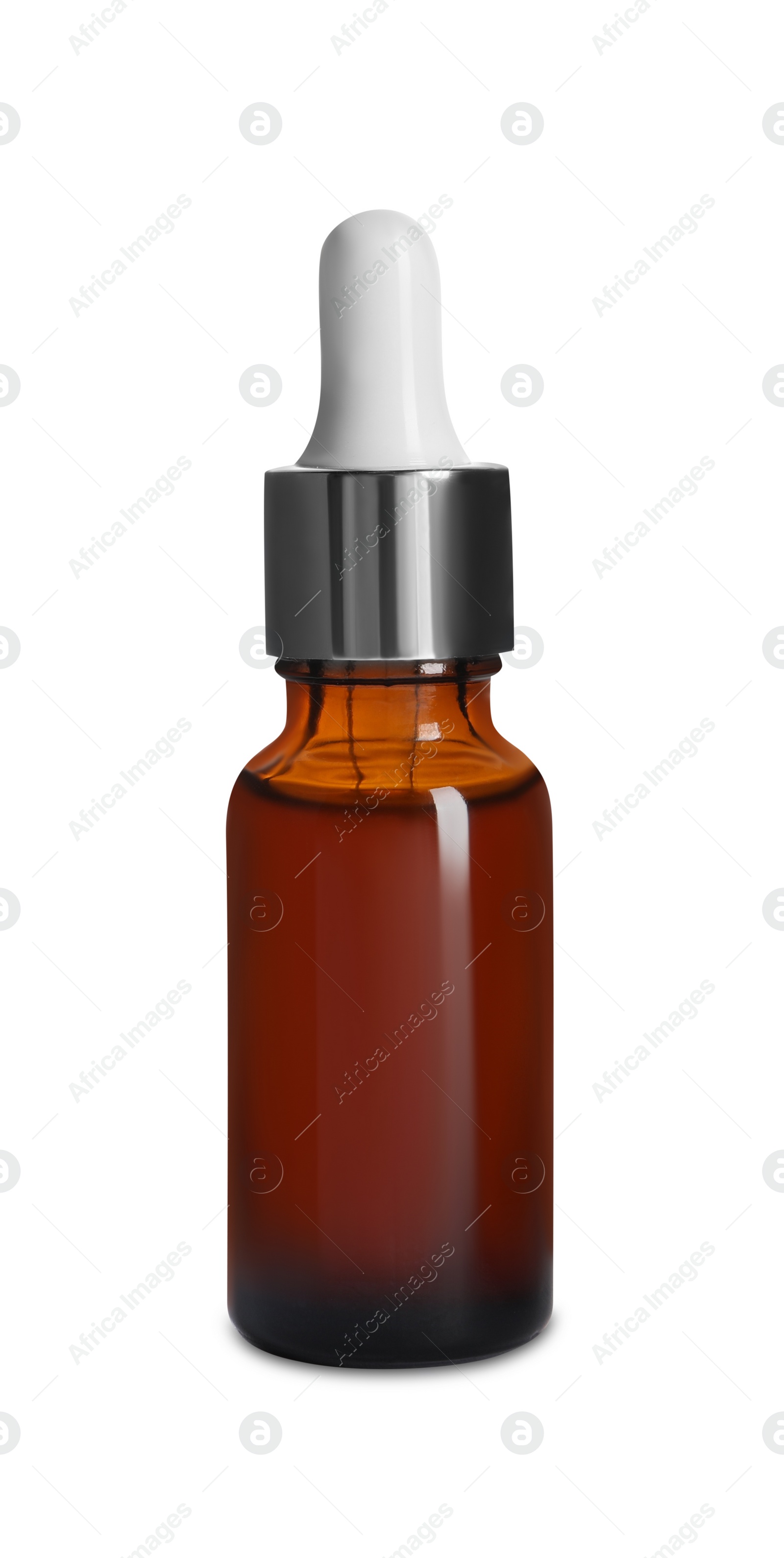 Photo of Bottle of cosmetic serum isolated on white